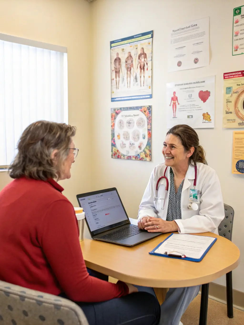A healthcare professional providing holistic health management advice to a patient, emphasizing long-term wellness at Violet Health Beauty.