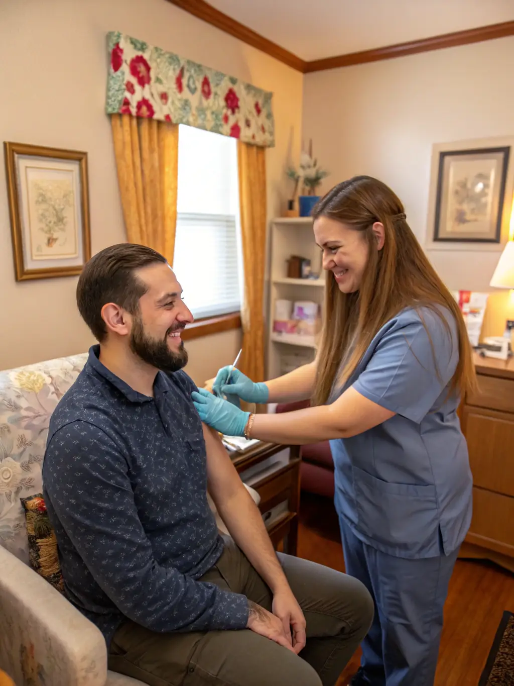 A nurse administering a vaccine to a patient in a clean and professional setting at Violet Health Beauty, showcasing preventive care services.